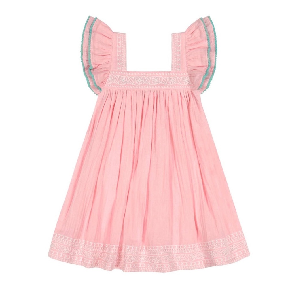 Mer St. Barth Girls Serena PomPom Dress - Soft Pink 6 years